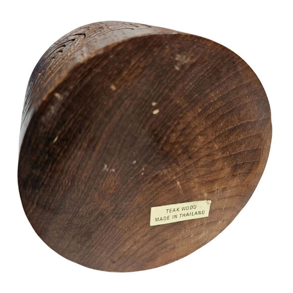 1960s Teak Wood Hand Carved Tea Canister With Lid Round Container Tiki Jar - Picture 5 of 7